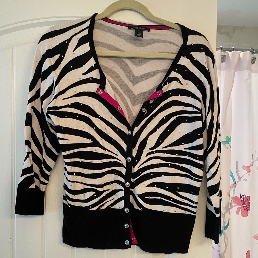 Zebra White House Black Market Snap Sweater Size L